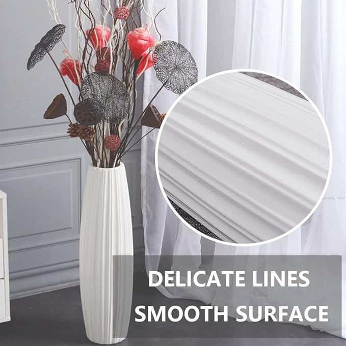 White Tall Floor Vase, 24" Ceramic Large Vase, Decorative Flower Vases for Modern Home Decor Living Room Office Bedroom Kitchen Wedding Centerpieces Farmhouse Décor