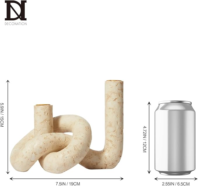 DN DECONATION Knot Shaped Taper Candle Holders - Travertine Resin Candlestick Holders, Candle Sticks Holder Boho Farmhouse Decor Coffee Table Centerpiece for Living Room Fireplace Wedding