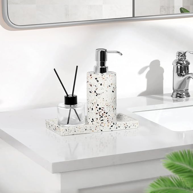 Luxspire Soap Dispenser, Hand Soap Dispenser with Replacement Pump Head, Refillable Hand Soap Dispenser, Pump Bottle Dispenser for Bathroom, Kitchen, 10.8oz/320ml, Terrazzo