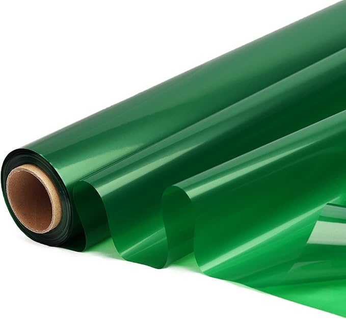 CMFYHM Green Cellophane Wrap Roll,Colorful Cello 34 In Wide X 100 Ft Long, Translucent Colored Cellophane Wrapping Paper for Gift Baskets Wrap, Treats, Holiday, DIY Arts Crafts Decoration (Green)