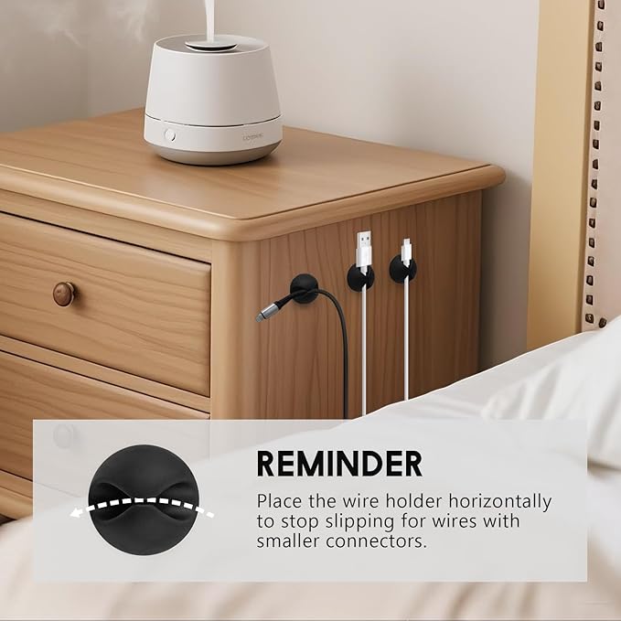 Cable Clips Phone Cord Holder, Charger Cord Organizer, Cable Management Clips for Nightstand, Car, Office, Black 9 PCS