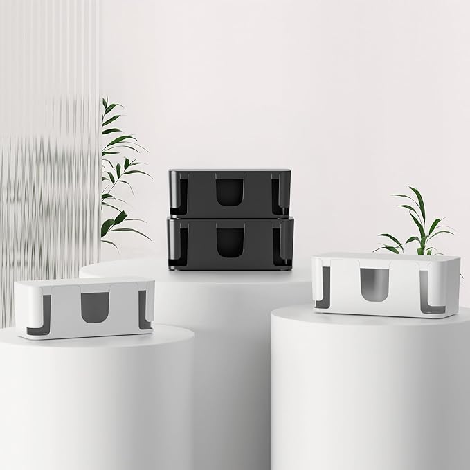 Delamu 2 Pack Cable Management Box, Stylish Cable Organizers for Cords, Pet & Child-Proof ABS Cord Hider Box, Medium and Small Cable Box for Computer Router Box Hider USB Hub, Floor Cord Covers, White