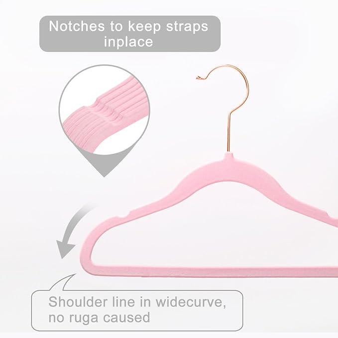 MIZGI Baby Velvet Hangers,Non-Slip Kids & Toddler Hangers,11.8 Inch Hangers for Baby Clothes,Pack of 50(Pink)