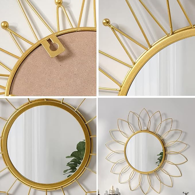 Gold Mirrors for Wall - Metal Sunburst Wall Mirror Room Decor & Home Decor, Boho Mirror Wall Decor Gifts for Women & Moms (Small, Sunshine)
