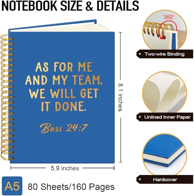 Msticey As For Me And My Team We Will Get It Done 160 Blank Pages Navy Blue Hardcover Spiral Notebook, Appreciation Gifts for Women Manager Supervisor Leader Coworker Colleague, Funny Boss Day Gifts