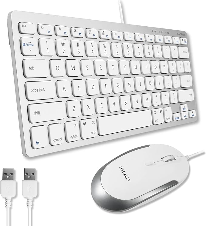Macally USB Wired Keyboard and Mouse Combo for Mac and PC - Save Space with a Compact Small Apple Keyboard and Mouse for MacBook Pro/Air, iMac Mini/Pro