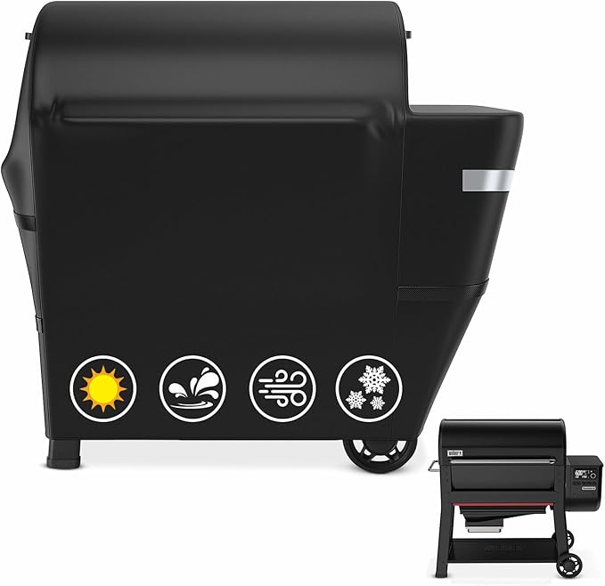 Utheer Grill Cover for Weber Searwood XL 600 Pellet Grill, Heavy Duty 600D Waterproof Fabric Grill Cover for Weber 3400146, Black