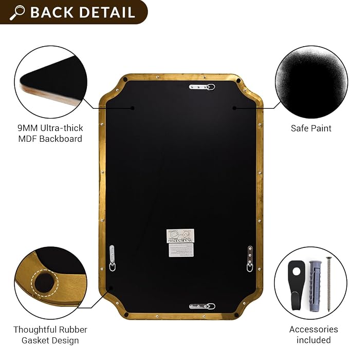 ANDY STAR 24"x40" Gold Mirror, Brushed Brass Scalloped Wall Mirror, Unique Rectangle Mirror, Bathroom Vanity Mirror in Anti-Rust Stainless Steel Metal Frame 1’’ Deep, Hangs Vertically/Horizontally
