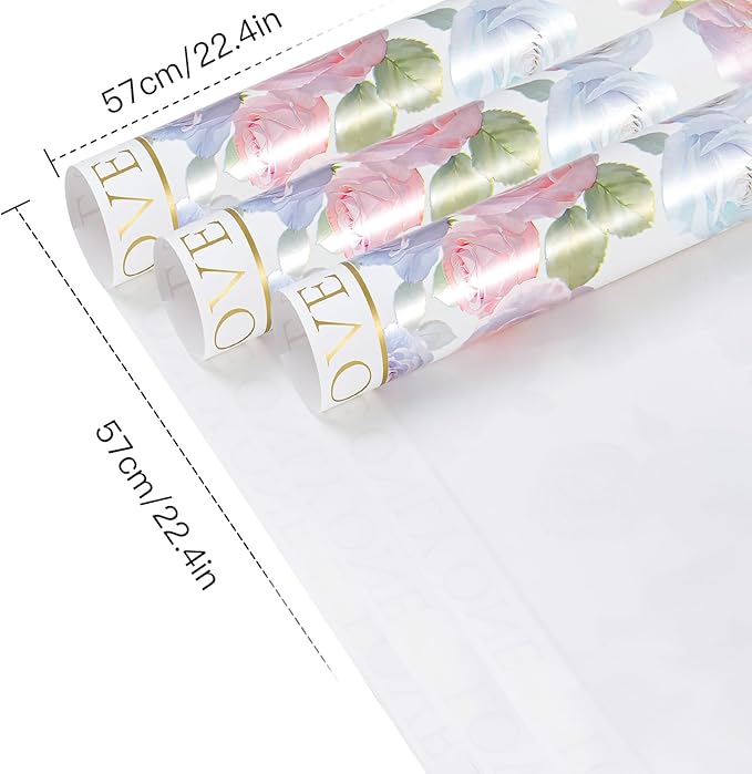 WRAPAHOLIC 20 Sheets White Flower Wrapping Paper - 22.4 x 22.4 inch Rose Design Water-Resistant Floral Bouquet Wrapping Paper, Florist Supplies Packaging for Wedding Birthday Gift DIY