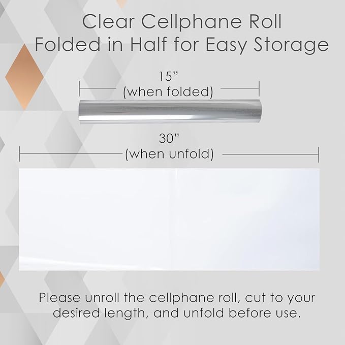 Craft And Party Clear Cellophane Wrap, 30" X 100ft Cellophane Roll, Gift Wrap Roll - Folded