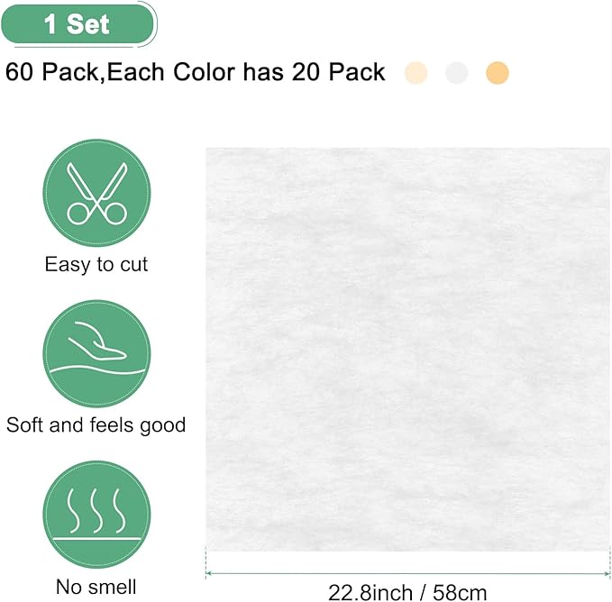 M METERXITY 60-Sheet Korean Cotton Wrapping Flower Paper, Waterproof Floral Wrapping Cotton Paper for Bouquets/Gift Packaging [White,Beige,Yellow]