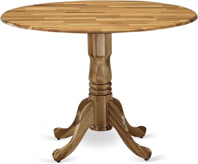 East West Furniture DLT-ANA-TP Dublin Modern Dining Table - a Round Kitchen Table Top with Dropleaf & Pedestal Base, 42x42 Inch, Natural
