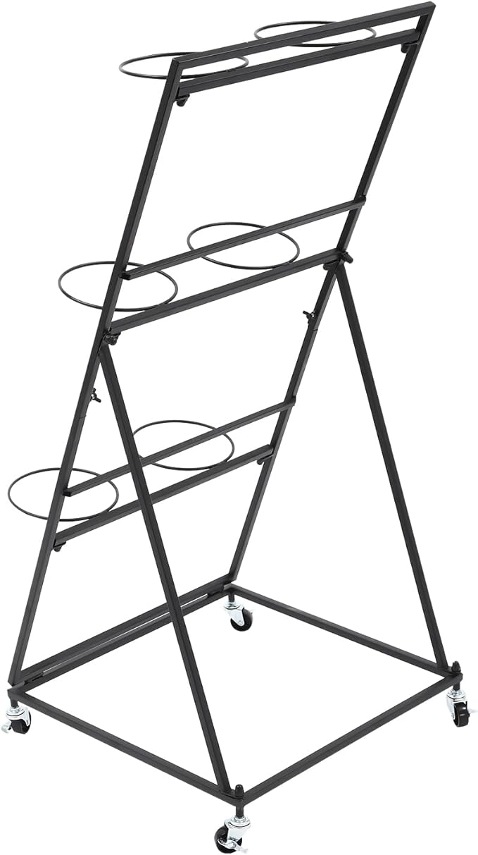 Flower Display Stand with 6 Buckets, 3 Layer Metal Plant Stand Indoor with Wheels, Heavy Duty Moving Flower Cart Flower Rack for Outdoor Patio, Garden, Florist