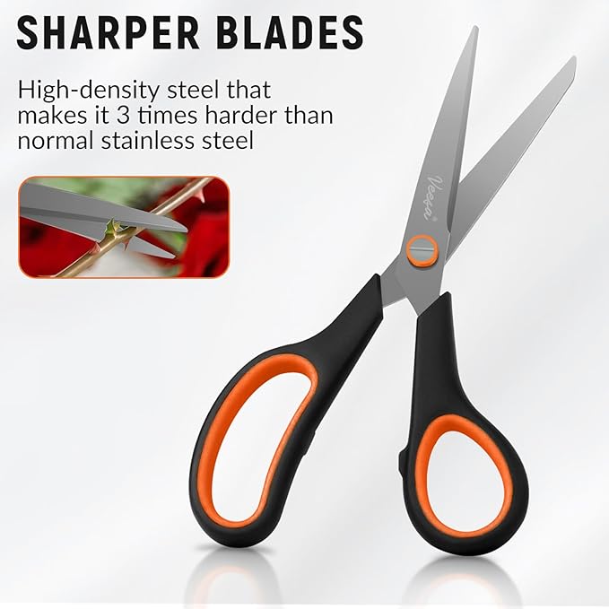 Scissors, 3-Pack Titanium Coated Non-Stick Scissors (8.5’’, 7.5’’, 5.5’’), Comfort Grip, All-Purpose Cutting Tools for Office, Craft, Sewing