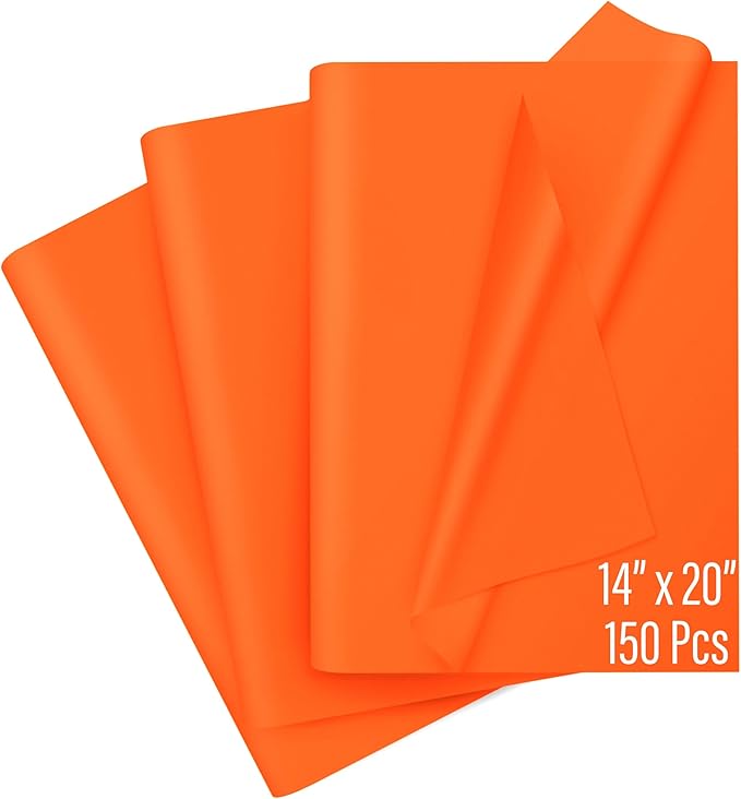 SANZIX 150 Sheets Orange Tissue Paper for Gift Bags Bulk 14x20 Inch - Orange Christmas Wrapping Paper for Christmas Gifts, Flowers, Crafts, Thanksgiving, Halloween, Holiday & Xmas Decorations