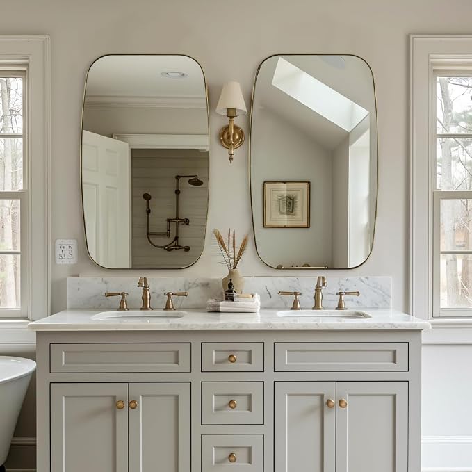 ANDY STAR 24x40” Gold Bathroom Mirror, Oblong Brass Mirror with Stainless Steel Metal Frame, Brushed Gold Oval Vanity Mirror for Over Sink, Modern Anti Rust Wall Mounted