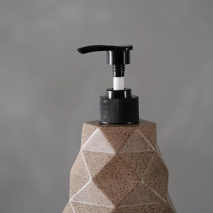Geometric Resin Soap Dispenser, Refillable Hand Soap Pump Bottle for Bathroom & Kitchen, Modern Stone-Look Lotion Dispenser, 10 oz（300ml） Decorative Countertop Soap Dispenser