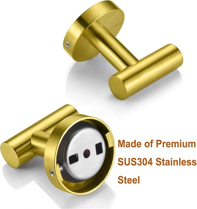 Nolimas Bathroom Towel Hooks SUS 304 Stainless Steel Coat Hook Round Clothes Towel Coat Robe Hook Cabinet Closet Door Sponges Holder for Bath Kitchen Garage Hotel,Wall Mounted,Brushed Gold,6Pack