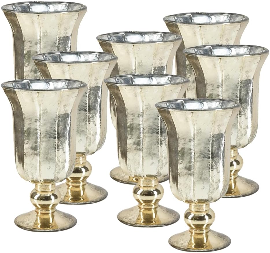 Serene Spaces Living 8-Pack Antique Gold Vase for Flowers, 8 1/2in Gold Urn for Centerpieces, Weddings, Events