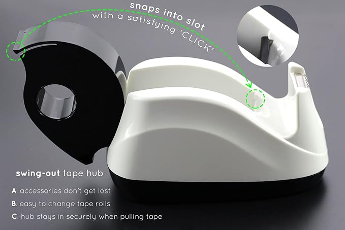 BeeChamp Heavy Base Nonskid Desk Tape Dispenser One-Hand Dispensing (White)