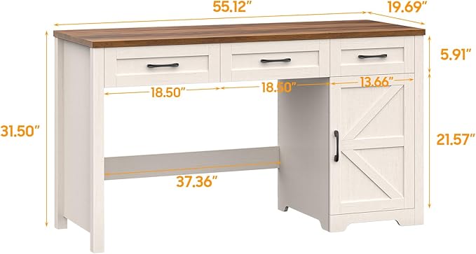 Farmhouse 59" Executive Desk,Computer Desk with 3 Drawers and Storage Cabinet,Workspace for Home Office and Study.