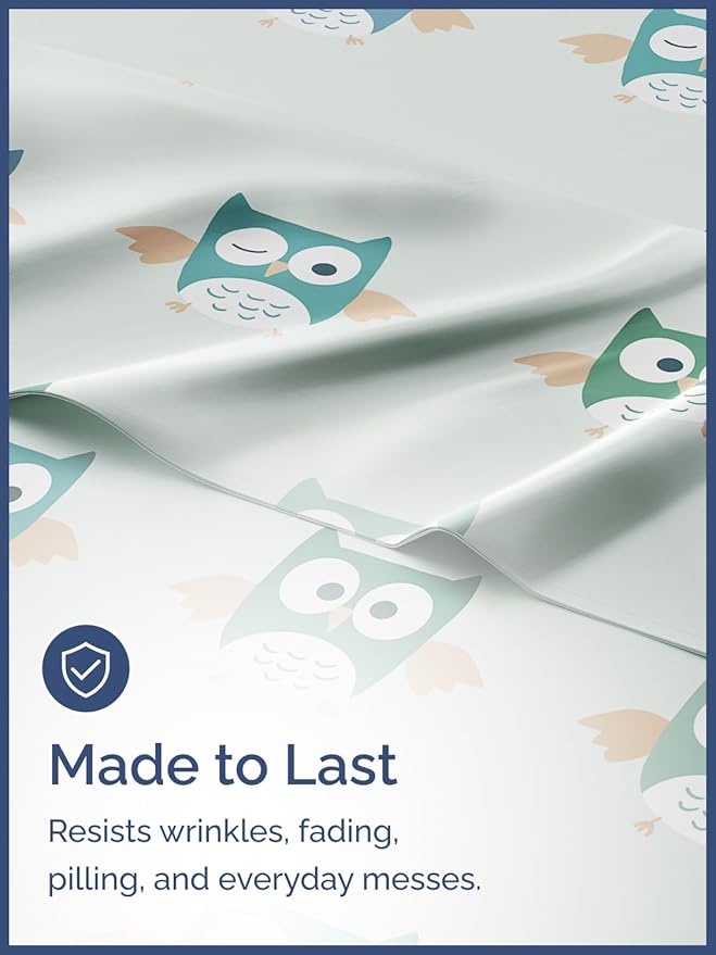 Kids Owls Queen 4 Piece Sheet Set - Boys, Girls, Teens, Toddler - Easy Fit, Deep Pockets - Breathable, Hotel Quality Bedding Sheets - Machine Washable - Wrinkle Free - Cute, Cozy & Soft - CGK Linens