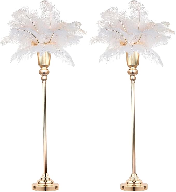 32.2" Height Versatile Gold Tall Vases for Centerpieces, Metal Trumpet Vases for Wedding Party Dinner Centerpiece, Road Lead for Anniversary Celebration Birthday, 2pcs