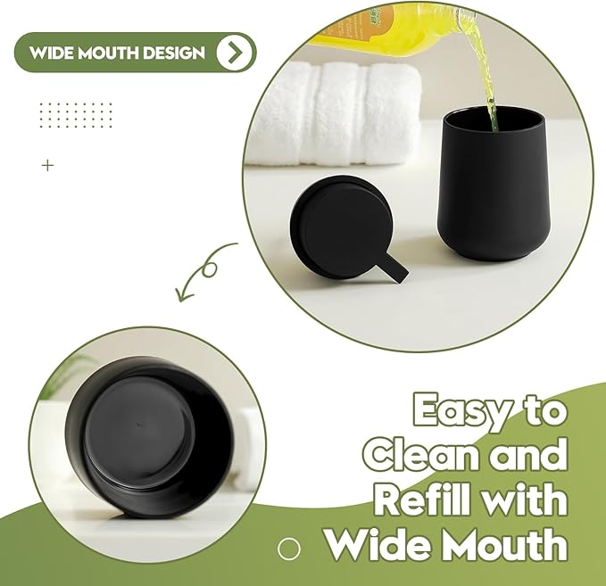 YAUKPH Matte Black Bathroom Accessories 2 Piece Set Plastic Soap Dispenser and Toothbrush Holder for Modern Bathroom Decor