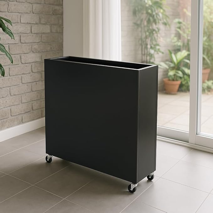 Modern Metal Planter Box with Lockable Wheels – 40” x 36” x 12” – Sleek Indoor/Outdoor Divider for Plants & Flowers – Durable Powder-Coated Steel with Minimalist Design