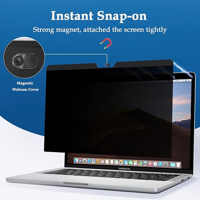 Privacy Screen MacBook Pro 13 Inch (2016-2022, M1,M2) and MacBook Air 13 In(2018-2021, M1), Magnetic Removable Anti-Glare Privacy Filter with Camera Cover, Laptop Privacy Screen Protector for Mac 13in IPROKKO