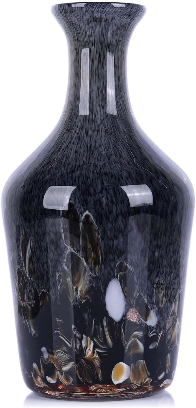 Hand Blown Glass Vase Smoke Gray – Murano Style Art Glass Vase with Rounded Belly and Wide Mouth, Bubble Vase, Elegant Centerpiece for Floral Arrangements in Dining or Living Room (Gray)