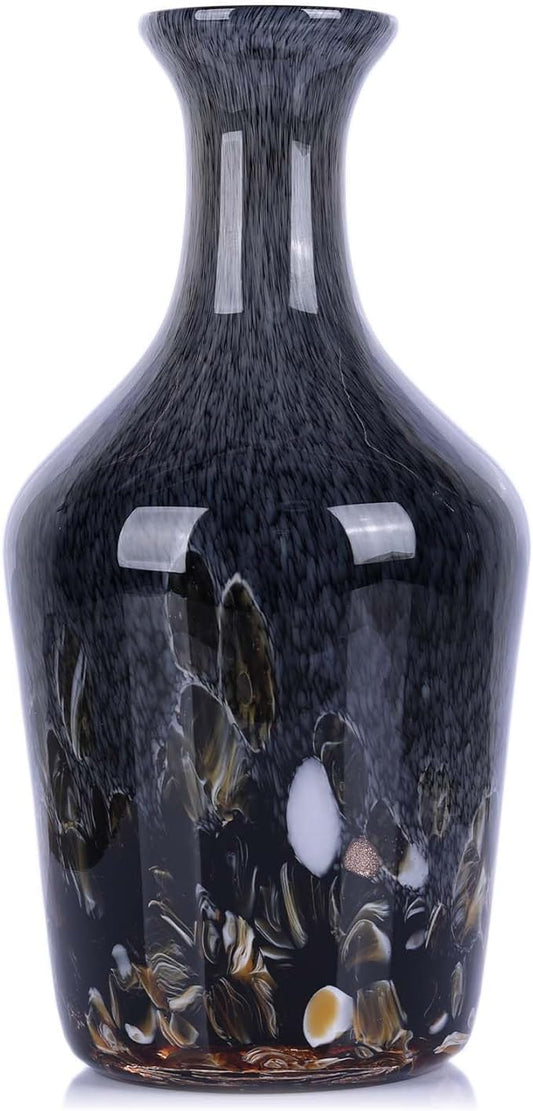 Hand Blown Glass Vase Smoke Gray – Murano Style Art Glass Vase with Rounded Belly and Wide Mouth, Bubble Vase, Elegant Centerpiece for Floral Arrangements in Dining or Living Room (Gray)