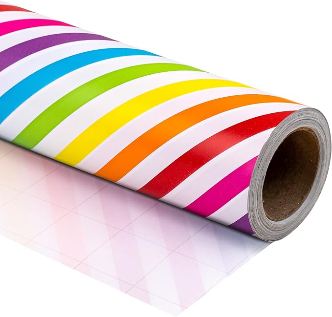 WRAPAHOLIC 30 Inch Birthday Wrapping Paper Roll - Jumbo Colorful Stripe Design for Birthday, Holiday, Party, Baby Shower - 30 Inch x 33 Feet