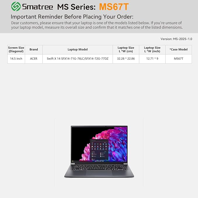 Smatree MS67T Hard EVA Protective Sleeve Case with Stand Compatible for 14.5 inch Acer Swift X 14 Laptop-SFX14-71G-76LC /SFX14-72G-77DZ