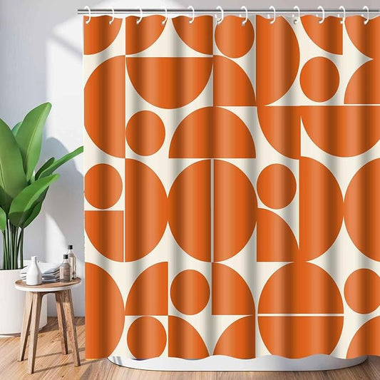 Vintage Orange Mid Century Modern Shower Curtain Boho Abstract Geometric Art Shower Curtains for Bathroom Decor 72x78 Inch 70s 80s Retro Washable Fabric Bathroom Set with 12 Hooks