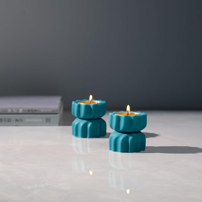 Spiral Grain Tealight Candle Holder Set of 2; Cement Tea Light Votive Candle Holder with a Twist; Decorative Small Cement Tea Light Holder for Coffee or Dining Table Decor; 2 x 2.1 Inches