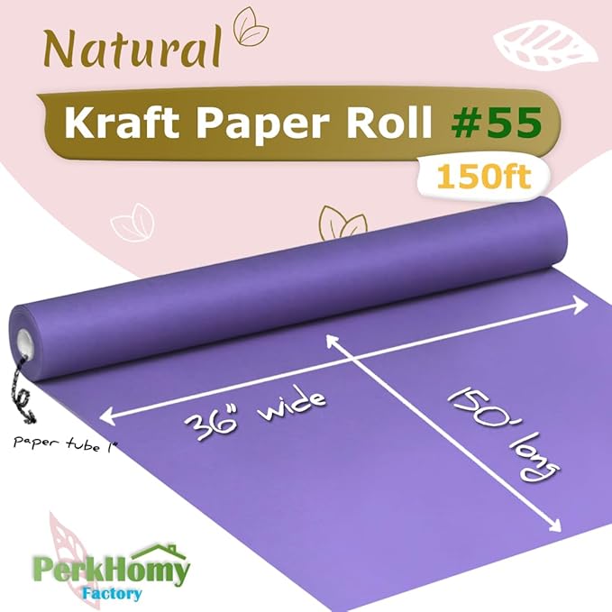 PerkHomy Purple Kraft Paper Roll 36" x 1,800" (150') for Gift Wrapping Bouquet Flower Art Painting Craft Writing Packaging Shipping 80GSM 55LB (Purple, 36" x 150')