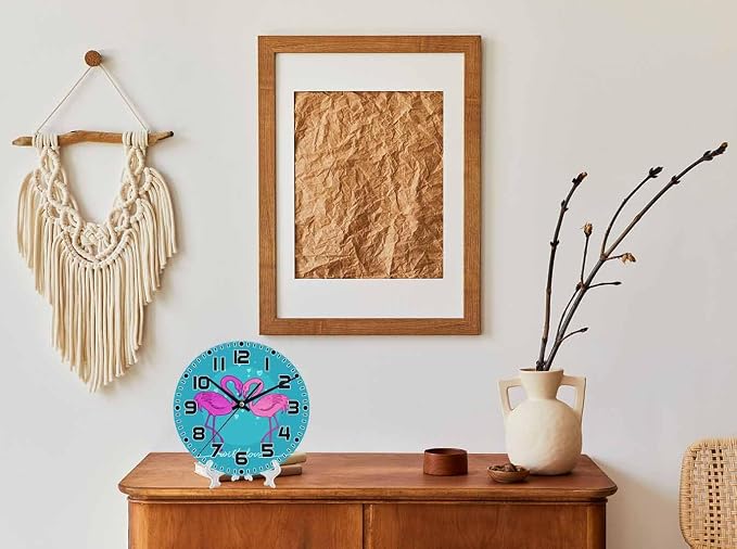 Flamingos Wall Clock Two Pink Ones Battery Powered Wall Clock Silent Non Ticking 10 Inch for Living Room, Kitchen, Home,Bathroom, Bedroom