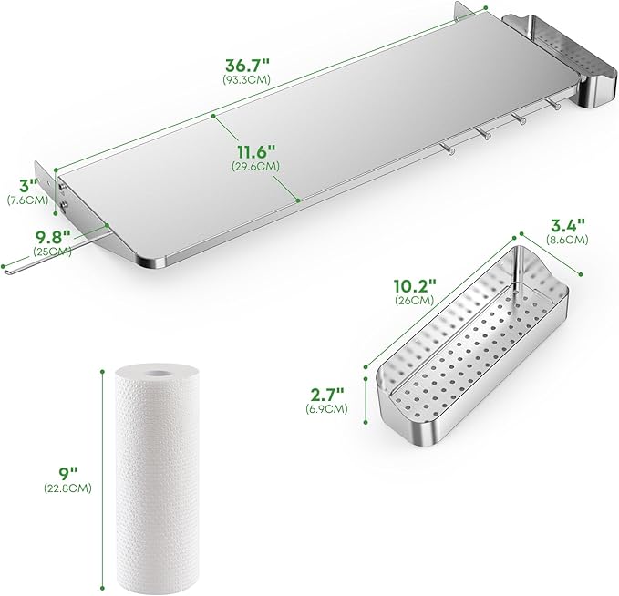 Stanbroil Stainless Steel Folding Shelf for Traeger Pro 34 Series, Texas Elite 34, Century 885, Upgraded Front Table with Caddy Organizer, Paper Towel Holder & Hooks Replacement for BAC363