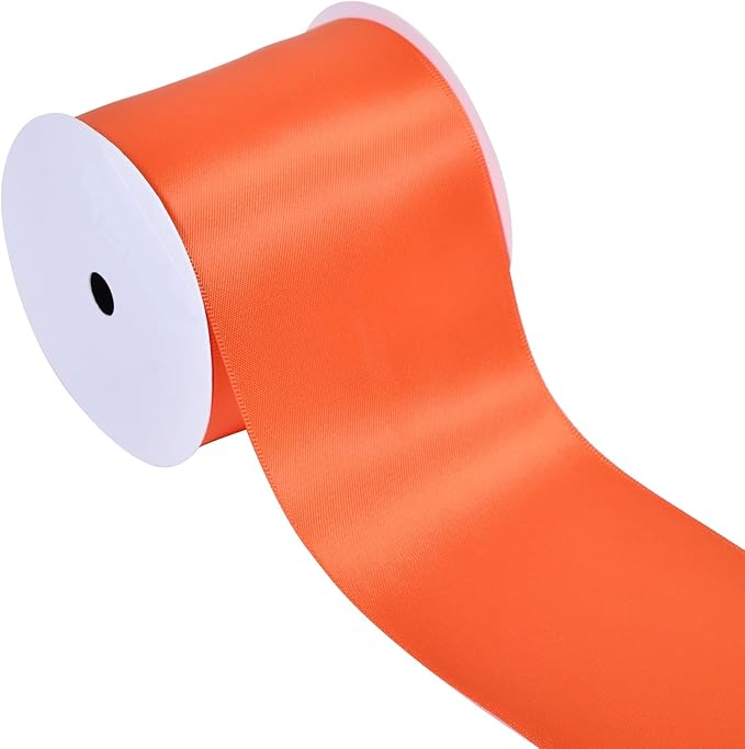 YAMA Orange Double Faced Satin Ribbon, 3 Inch 10 Yards, Great for Crafts Bows Flower Bouquet Wedding Home Decor Gift Wrapping