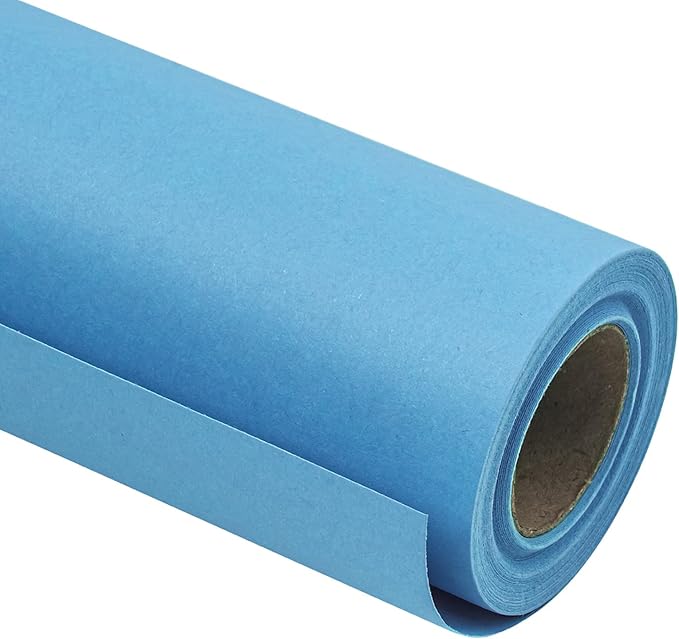 RUSPEPA Light Blue Kraft Wrapping Paper Roll, 17.5"x 393"(32.8'), Recyclable Blue Art Gift Wrap Paper for Birthday Gift Wrapping, Table Covering, DIY Crafting, Baby Shower Bouquet Flower, 80GSM