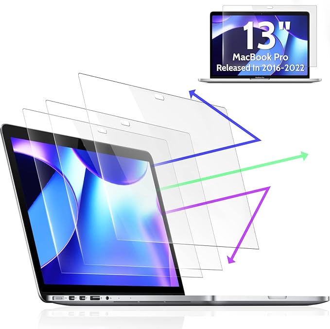 Peslv 3-Pack Anti Blue Light Screen Protector for MacBook Pro 13 Inch(2016-2022,M1,M2)&MacBook Air 13In(2018-2021,M1), 13.3" Mac Laptop Glare Filter Uv Blocker Shield Cover Eye Protection Film