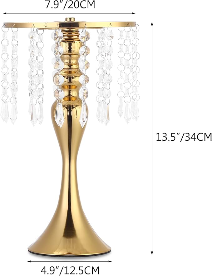 4 Pcs Gold Vases for Centerpieces, 13.5 inch Tall Crystal Flower Stand Wedding Centerpieces for Tables Decorative Metal Flower Vase for Party Anniversary Ceremony Birthday Event Home Decor