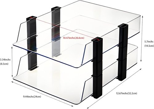Clear 2-Tier Stackable Paper Tray Organizer - Transparent Desktop Document Sorter for A4/Letter Files