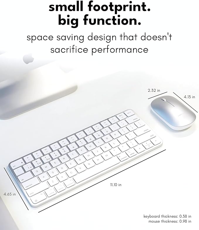 Macally Apple Wireless Keyboard and Mouse for Mac - Dual Mode (Bluetooth + Wired) - Multi-Device, Rechargeable - Mini Wireless Keyboard and Mouse Combo for MacBook, iPad, Mac mini/Air/Pro (Silver)