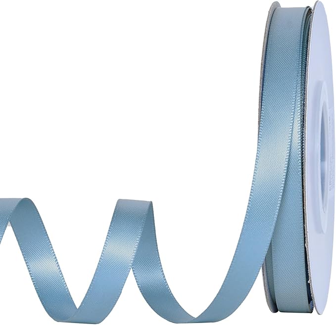 YAMA Dusty Blue Double Faced Satin Ribbon, 3/8 Inch 25 Yards, Dusty Blue Satin Ribbon for Gift Wrapping Crafts Hair Bows Wedding Party Decoration