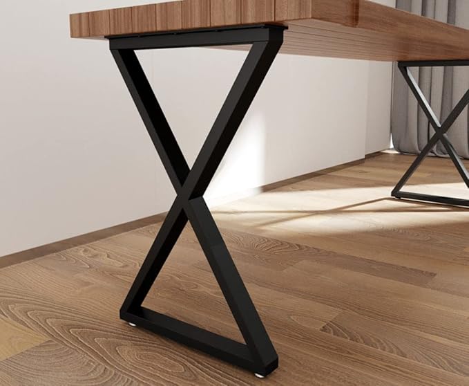 TIEOU Metal Legs for Table X Shape 28" H Tall Industrial Black Table Legs Heavy Duty Metal Desk Legs Set of 2(Without Boards)