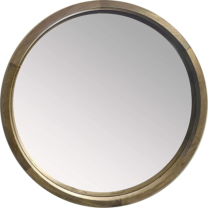 Handcrafted Decorative Pure Wooden Mirror for Wall Décor (28 inches, Natural Brown)