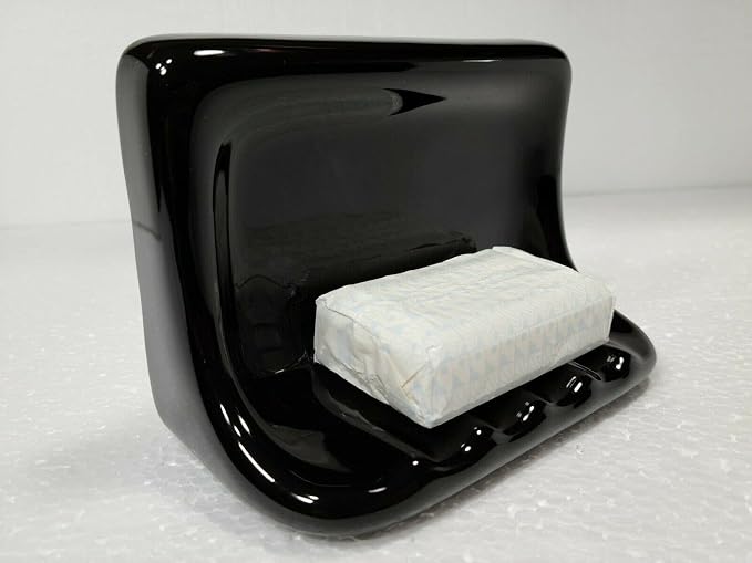 Black Ceramic Tile Shower Soap Dish Tray Bathtub Vintage Mid Century Modern Vintage Retro
