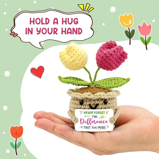 Appreciation Gifts for Coworkers 2025, Positive Crochet Tulips Plants, Inspirational Mentors Nurses Boss Teacher Thank You Gift, Never Forget The Difference You Make Birthday Gifts for Women Men